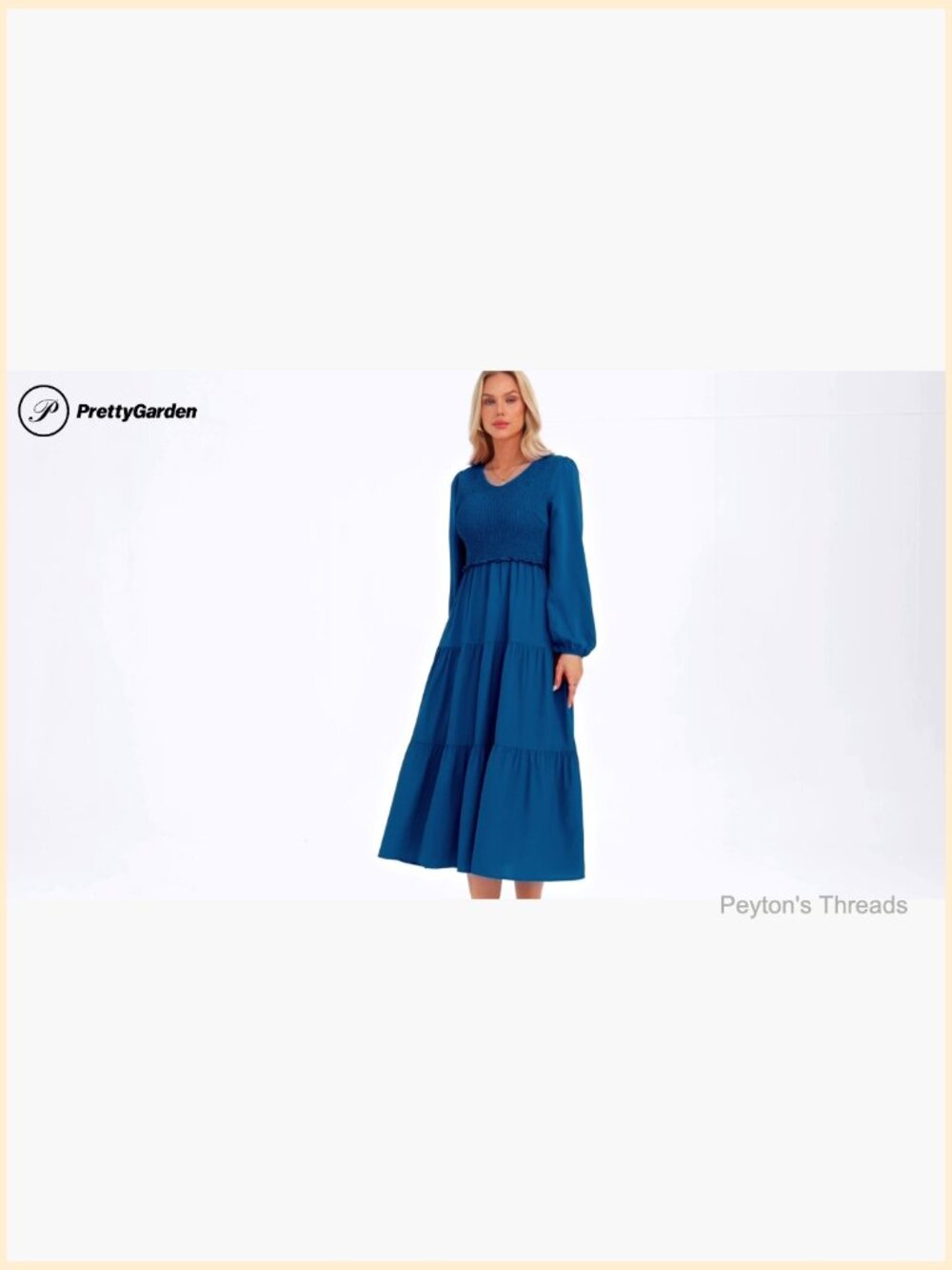 Fall Long Sleeve V Neck Smocked A Line Maxi Dress Wedding Guest - Picture 7 of 7
